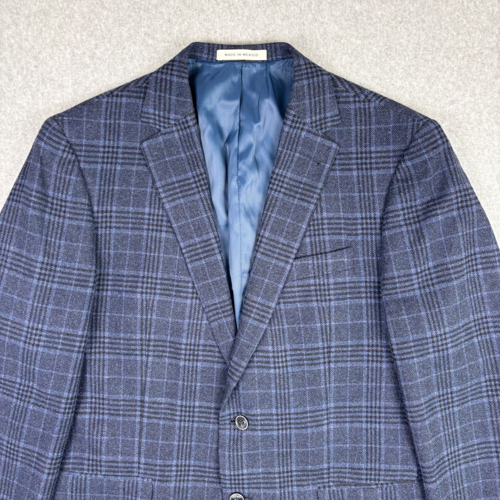Joseph Abboud Blazer Mens 44L Plaid Blue Wool Cashmere Sport Coat Campore - Picture 2 of 12